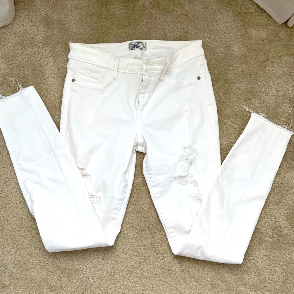 A&F White Destroyed Skinny